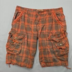 Etzo Denim Mens Cargo Shorts 38 Plaid Y2K Streetwear Utility Pocket Style